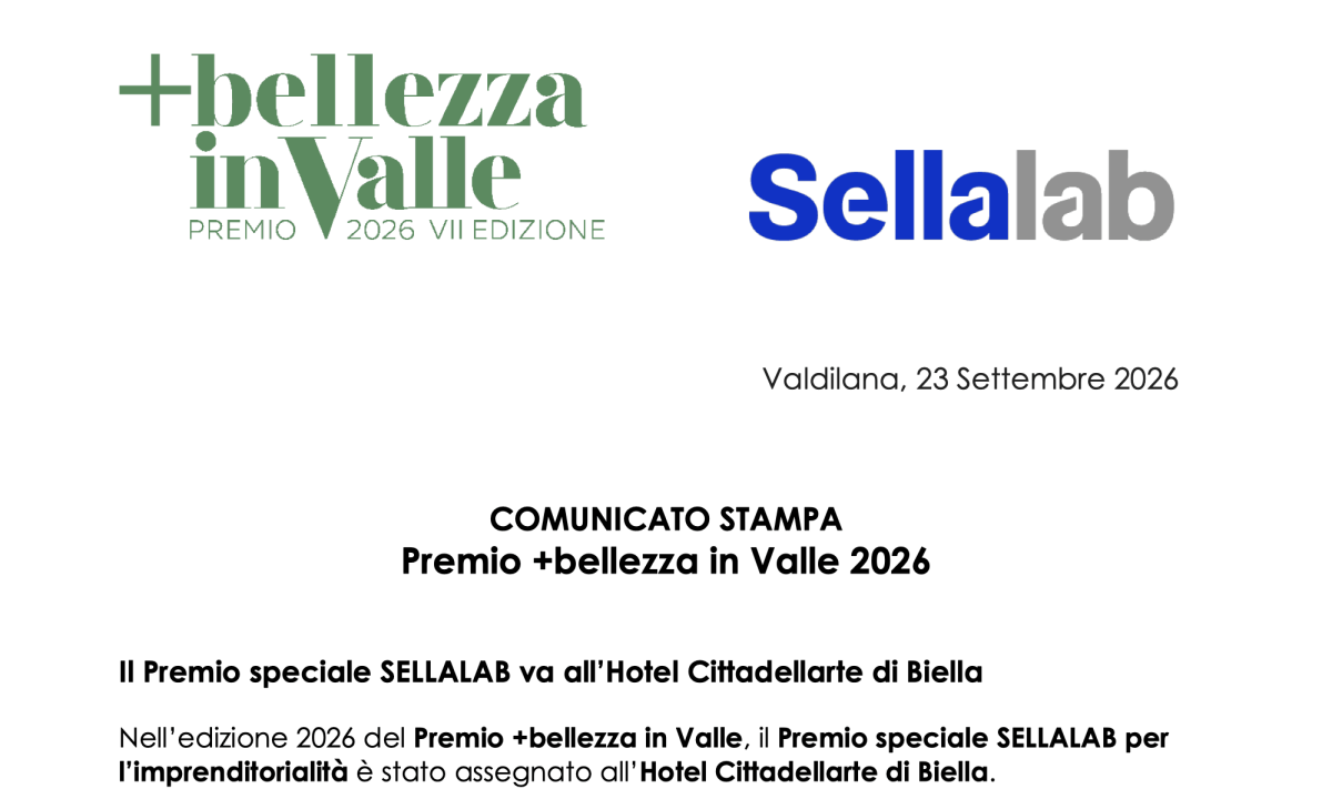 Vincitore Premio SELLALAB 2026 - Comunicato Stampa | Premio +bellezza in Valle