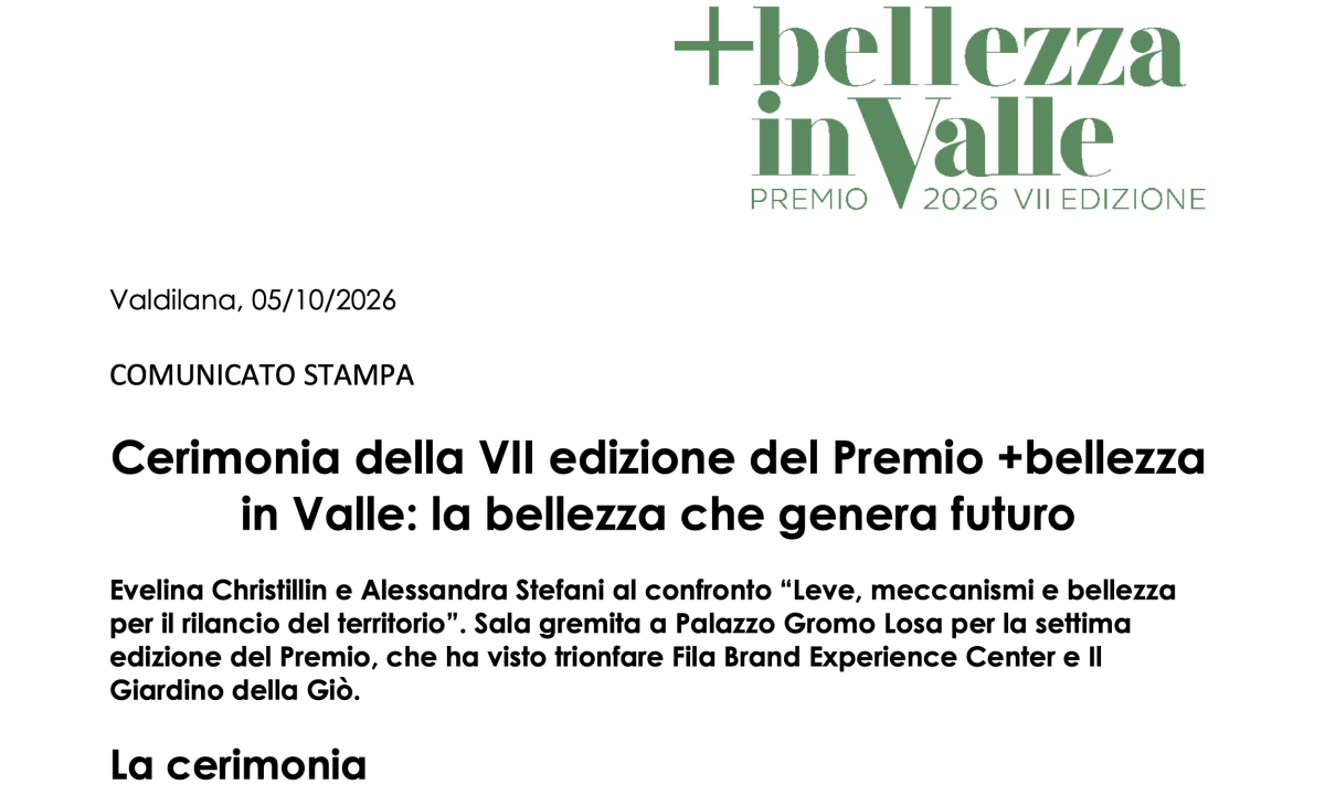Cerimonia della VII edizione del Premio +bellezza in Valle: la bellezza che genera futuro | Premio +bellezza in Valle